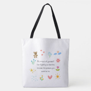 Bolsa Tote "Bolsa Cute Floral Doodle Citação Branco Aesthet