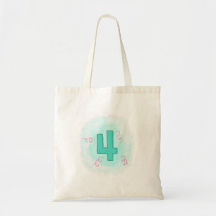 Bolsa Tote Bolsas de aniversário do Green Number 4 Pink Swirl