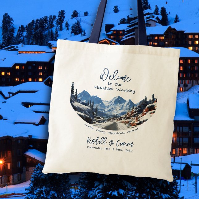 Bolsa Tote Bolsas de boas-vindas do Winter Mountain Weds (Criador carregado)