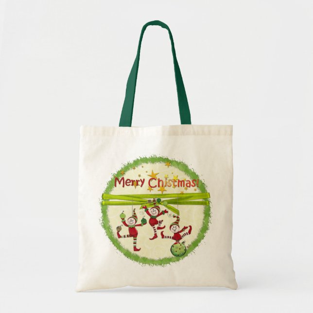 Bolsa Tote Bolsas de Natal Festivas Elves (Frente)