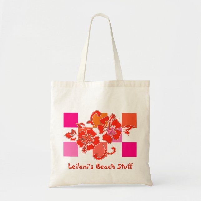 Bolsa Tote Bolsas de praia de Hibiscus do Quadro de Verificaç (Frente)