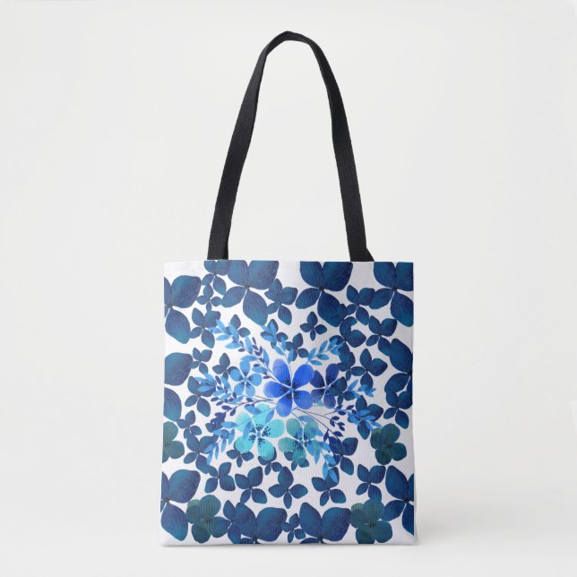 BOLSA TOTE BOLSO DE TELA AZUL CON FLORES (Frente)