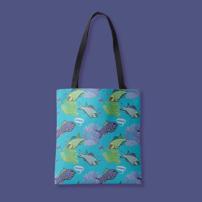 Bolsa Tote Bom Dia Nadando Peixe Coral Reef Padrão (Criador carregado)
