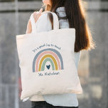 Bolsa Tote Bom Dia Para Ensinar Professor Dando Boho Rainbow<br><div class="desc">O Professor Gift Boho Rainbow Tote Bag apresenta um adorável duo de arco-íris em tons de rosa,  azul,  mostarda e verde,  junto com o tipo divertido.</div>