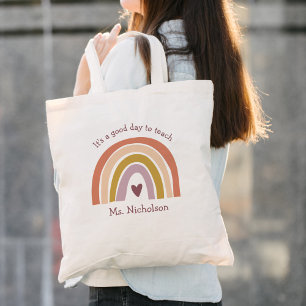 Bolsa Tote Bom Dia Para Ensinar Professor Dando Boho Rainbow 