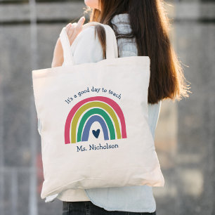 Bolsa Tote Bom Dia Para Ensinar Professor Dando Boho Rainbow 