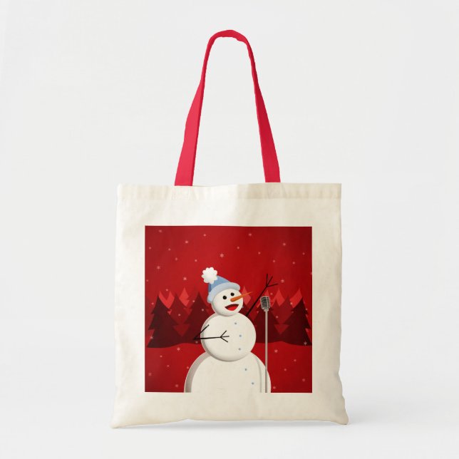 Bolsa Tote Bom E Feliz Cantando Snowman Natal (Frente)