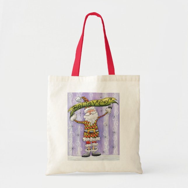 Bolsa Tote Bom Natal de Cartoon, acredito em Papai Noel (Frente)