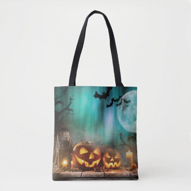 Bolsa Tote Bombas e morcegos de Halloween (Frente)