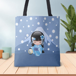 Bolsa Tote Boneca de inverno Kokeshi - Garota Geisha Blue Mou