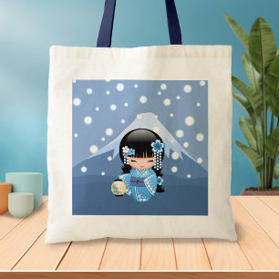 Bolsa Tote Boneca de Kokeshi do inverno - menina de gueixa
