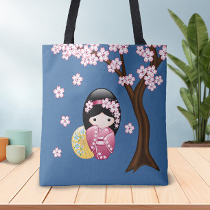 Bolsa Tote Boneca de Kokeshi do primavera - menina de gueixa