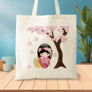 Bolsa Tote Boneca de Kokeshi do primavera - menina de gueixa