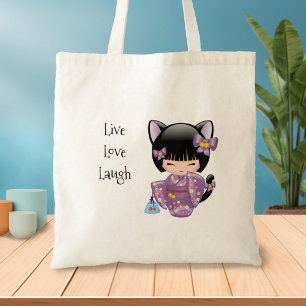 Bolsa Tote Boneca de Neko Kokeshi - menina de gueixa das