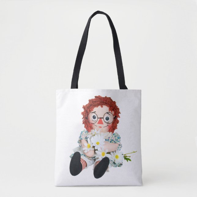 Bolsa Tote boneca de pano retrô com buquê margarida (Frente)