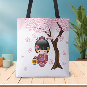 Bolsa Tote Boneca de Sakura Kokeshi - menina de gueixa