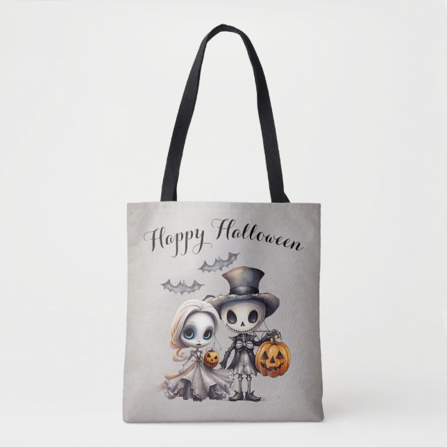 Bolsa Tote Boneca Fantasma Spooky e Halloween Skeleton (Frente)