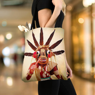 Bolsa Tote Boneca Kachina Indígena Americana Madeira Simples
