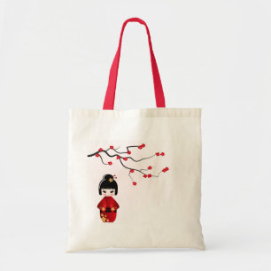 Bolsa Tote Boneca Kokeshi sob o ramo sakura