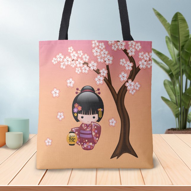 Bolsa Tote Boneca Sakura Kokeshi - Garota Geisha Japonesa Bon (Criador carregado)