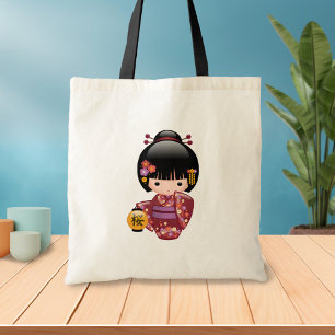 Bolsa Tote Boneca Sakura Kokeshi - Garota Geisha Japonesa Bon