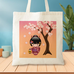 Bolsa Tote Boneca Sakura Kokeshi - Garota japonesa bonita