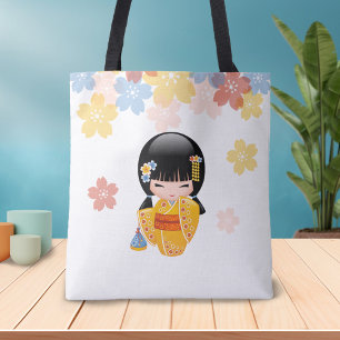 Bolsa Tote Boneca Summer Kokeshi - Garota Kimono Geisha Amare