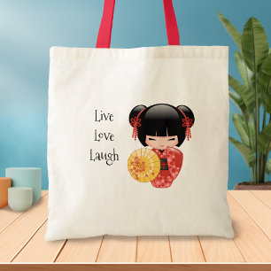 Bolsa Tote Boneca vermelha de Sakura Kokeshi - gueixa