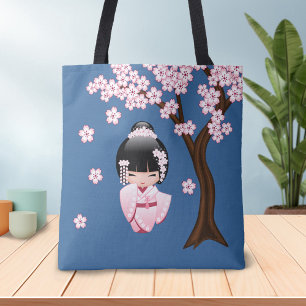 Bolsa Tote Boneca White Kimono Kokeshi - Garota Gisha Bonita
