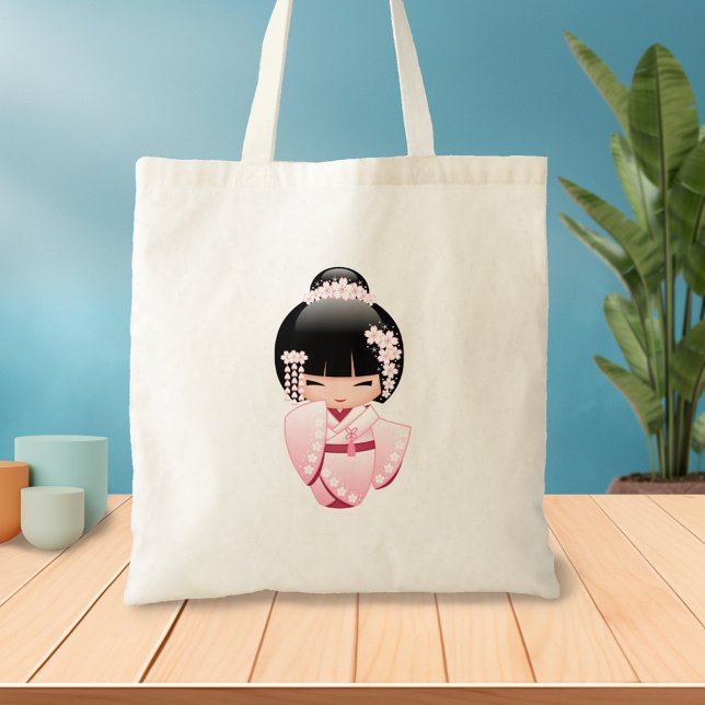 Bolsa Tote Boneca White Kimono Kokeshi - Garota Gisha Bonita (Criador carregado)
