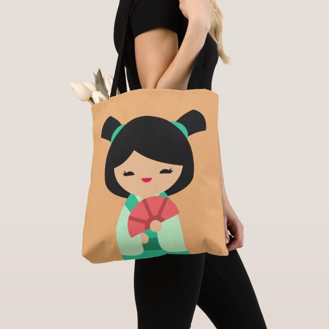 Bolsa Tote Bonecas japonesas cor-de-rosa Kokeshi (Close Up)