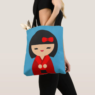 Bolsa Tote Bonecas japonesas Red Kokeshi