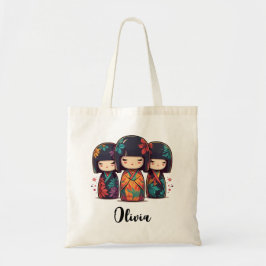Bolsa Tote Bonecas Kokeshi Japonesas Fofas