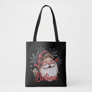 Bolsa Tote Boneco de Neve Acredite Papai Noel Chapéu Xadrez V