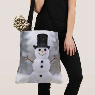 Bolsa Tote Boneco de Neve Feliz Usando um Chapéu-Coco