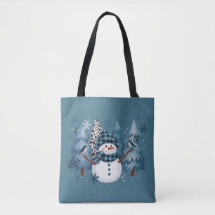 Bolsa Tote Boneco de Neve Natal Divertido Árvores de Natal Fé