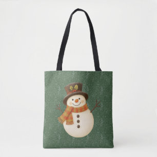 Bolsa Tote Boneco de neve rústico verde vintage fofo