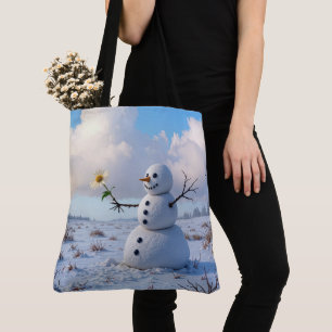 Bolsa Tote Boneco de Neve Segurando uma Margarida Branca