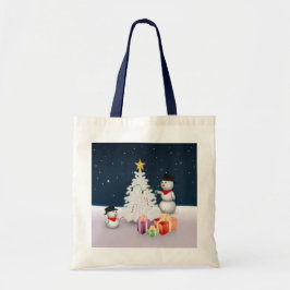 Bolsa Tote Bonecos de Neve Fofos com Árvore de Natal