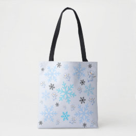 Bolsa Tote Bonecos de neve fofos e flocos de neve em azul cla