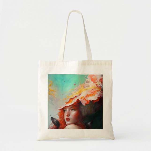 Bolsa Tote Bonita Abstrato de Arte Vermelha Ginger Girl (Frente)