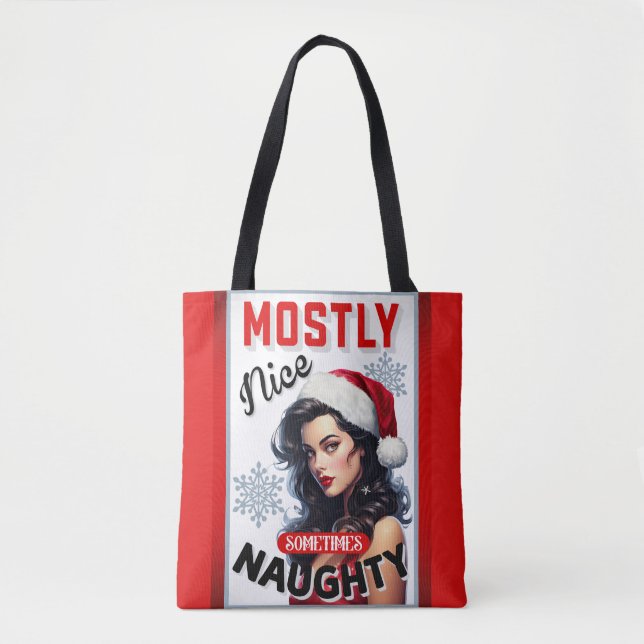 Bolsa Tote Bonita, às vezes travessa, pinta de Natal retrô (Frente)