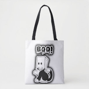 Bolsa Tote Bonita "Boo"! Gato Preto com Máscara de Saco de Pa