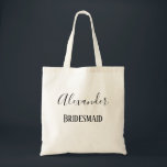Bolsa Tote Bonita Bridesman Token<br><div class="desc">Um belo presente de dama de honra,  esta design é uma bolsa de tote com seu nome escrito lindamente em letra negra cursiva com "Bridesmaid" embaixo. Personalize o seu hoje!</div>