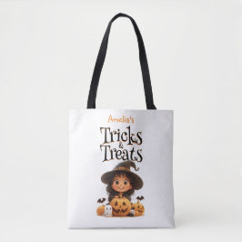 Bolsa Tote Bonita Bruxa de Cartoon Fantasmas Pumpkins Trick &