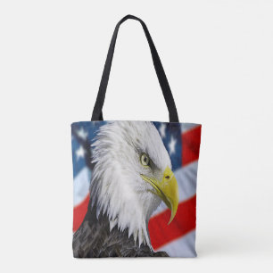 Bolsa Tote Bonita cabeça de águia calva e uma bandeira americ