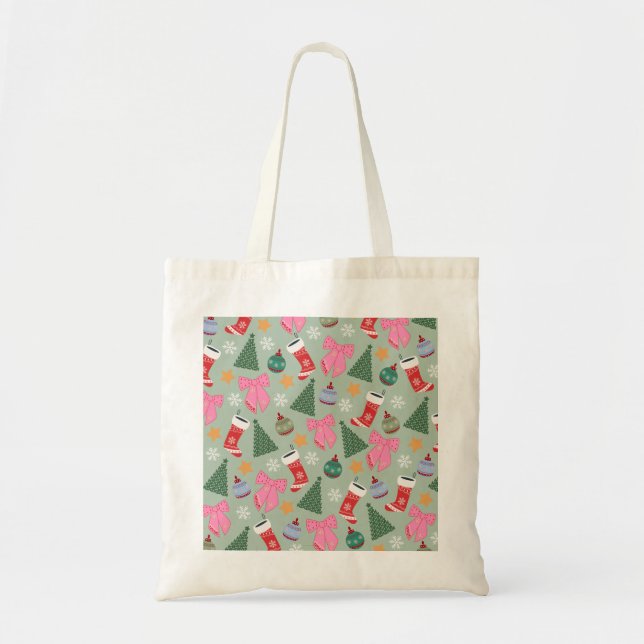 Bolsa Tote Bonita Casa de Natal Verde (Frente)