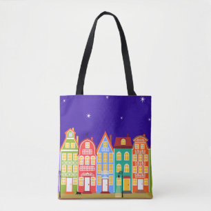 Bolsa Tote Bonita Colorida Velha Cidade Caminhando Noite de G