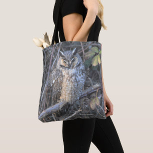 Bolsa Tote Bonita coruja de orelha longa no pôr do sol