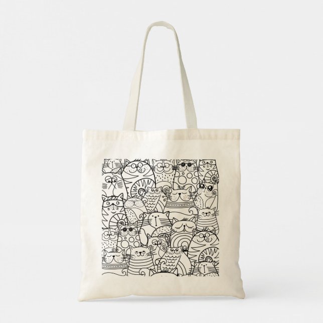 Bolsa Tote Bonita e Engraçada Multidão de Cartoon Zen Gatos P (Verso)
